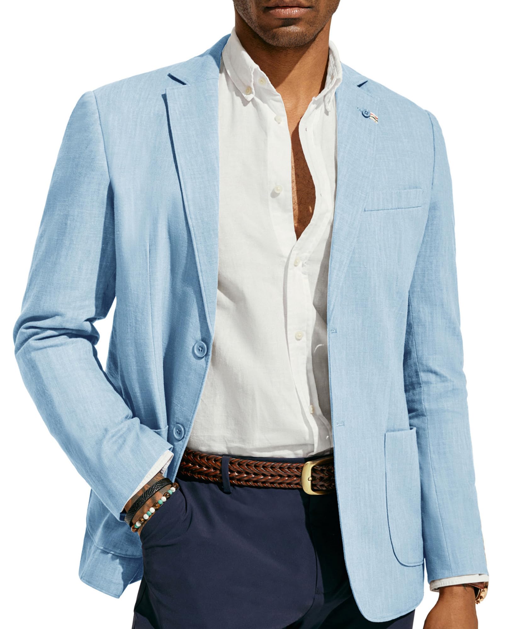 PJ PAUL JONES Mens Blazer Casual Cotton-Linen Sport Coat Lightweight 2 Button Unlined Suit Jackets